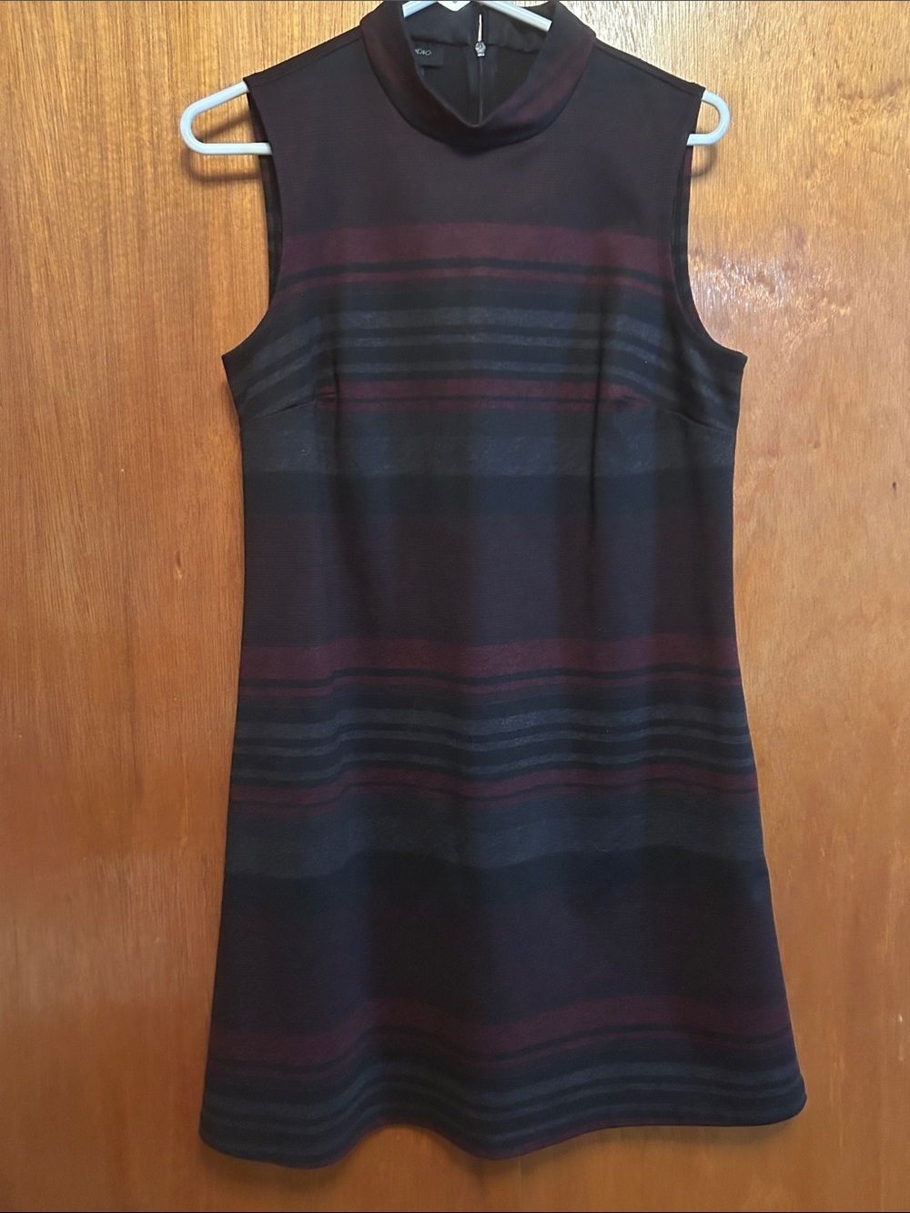 AB Studio Sleeveless Mock-Neck Mini Dress in Burgundy and Black